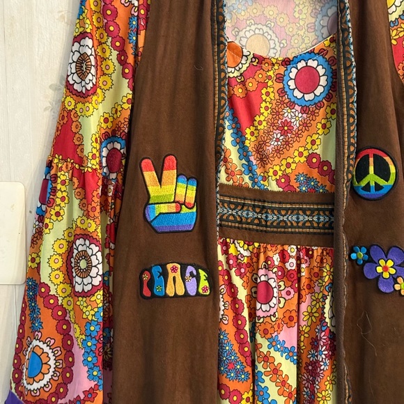 Colorful Bohemian hippie costume with Brown Fringe vest - Picture 4 of 9